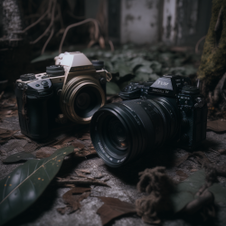 aps-c next to a full frame camera