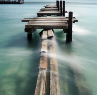 one point perspective photography of a dock